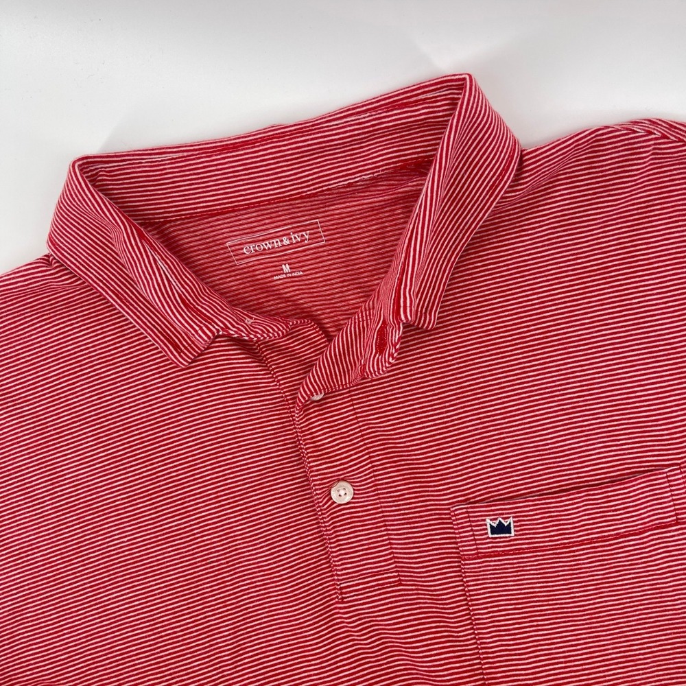 Crown & Ivy Mens Medium Striped Red & White Short Sleeve Polo Shirt